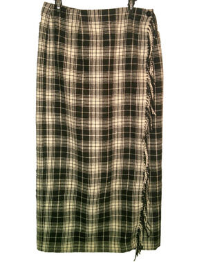 Cambridge Country Black White Plaid Wool Blend Fringe Straight Wrap Skirt 12